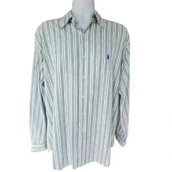Ralph Lauren Men's Classic Fit Button Down Shirt, Blue Stripes Size 16 L - Picture 1 of 8